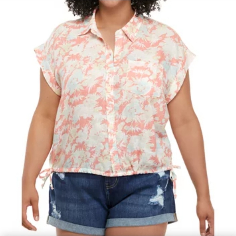 True Craft Core Floral Grannycore Retro Peach Pink Blouse Top 3X‎